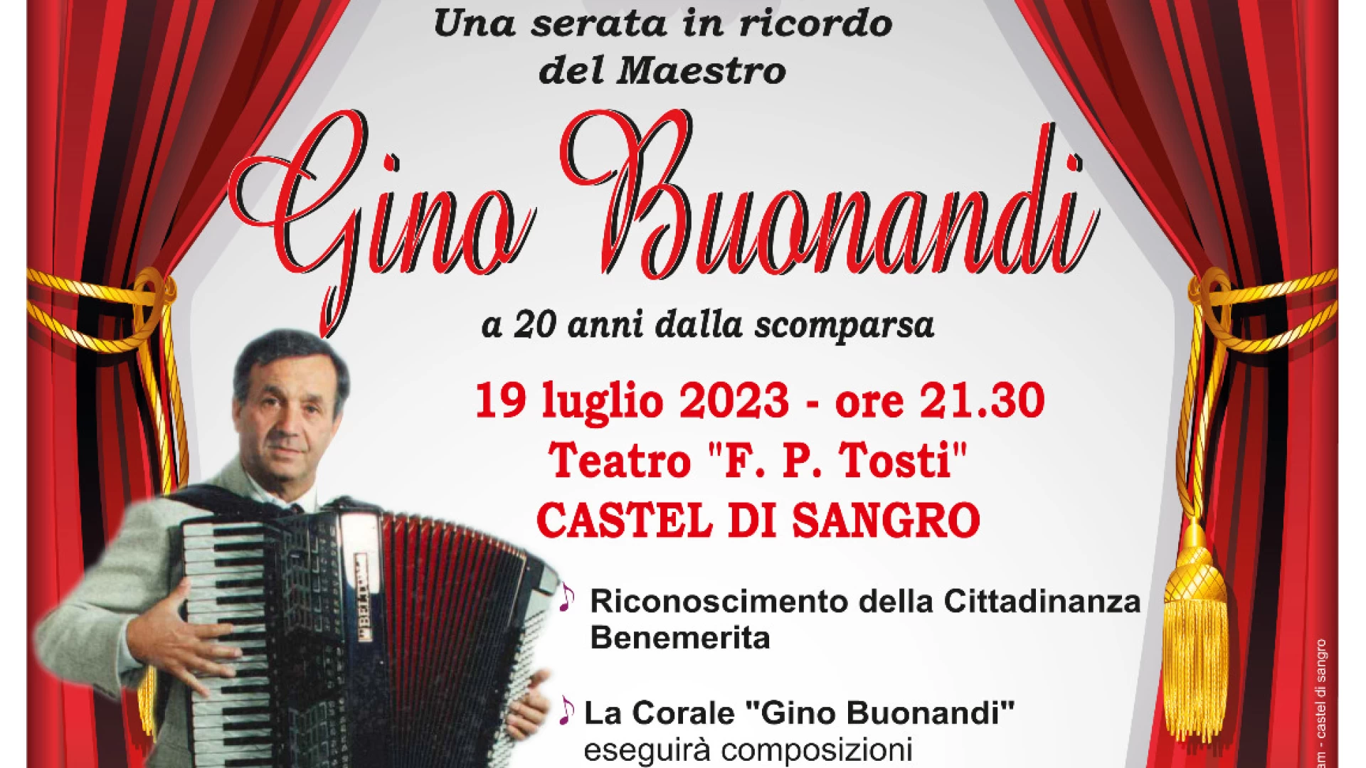 Castel Di Sangro: questa sera evento in ricordo del Maestro Gino Buonandi a vent’anni dalla scomparsa.